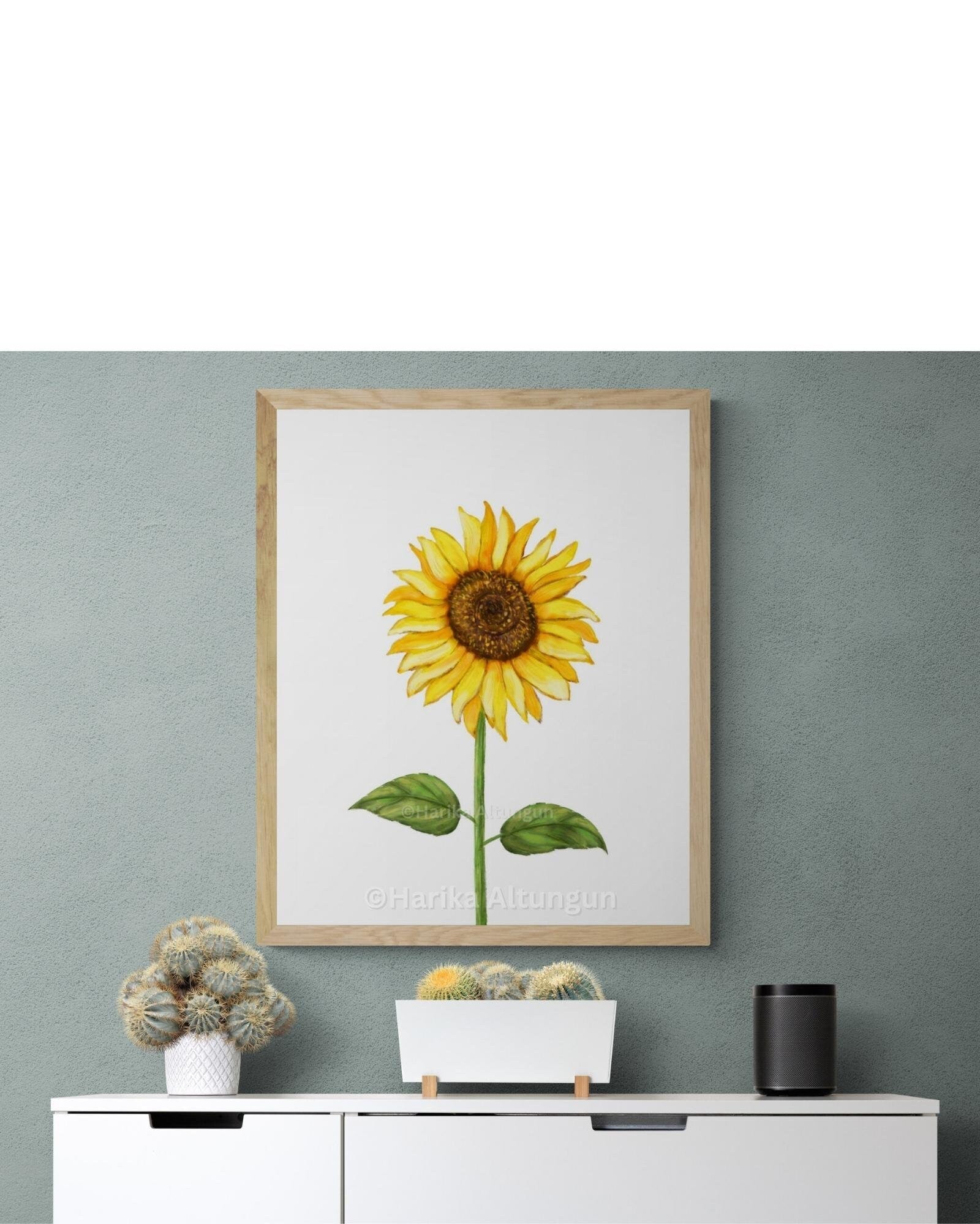 Sunflower Art Print, Floral Wall Art, Farmhouse Decor, Dining Room Decor, Botanical Painting, Plant Illustration, Nursery Decor - MerikaArt