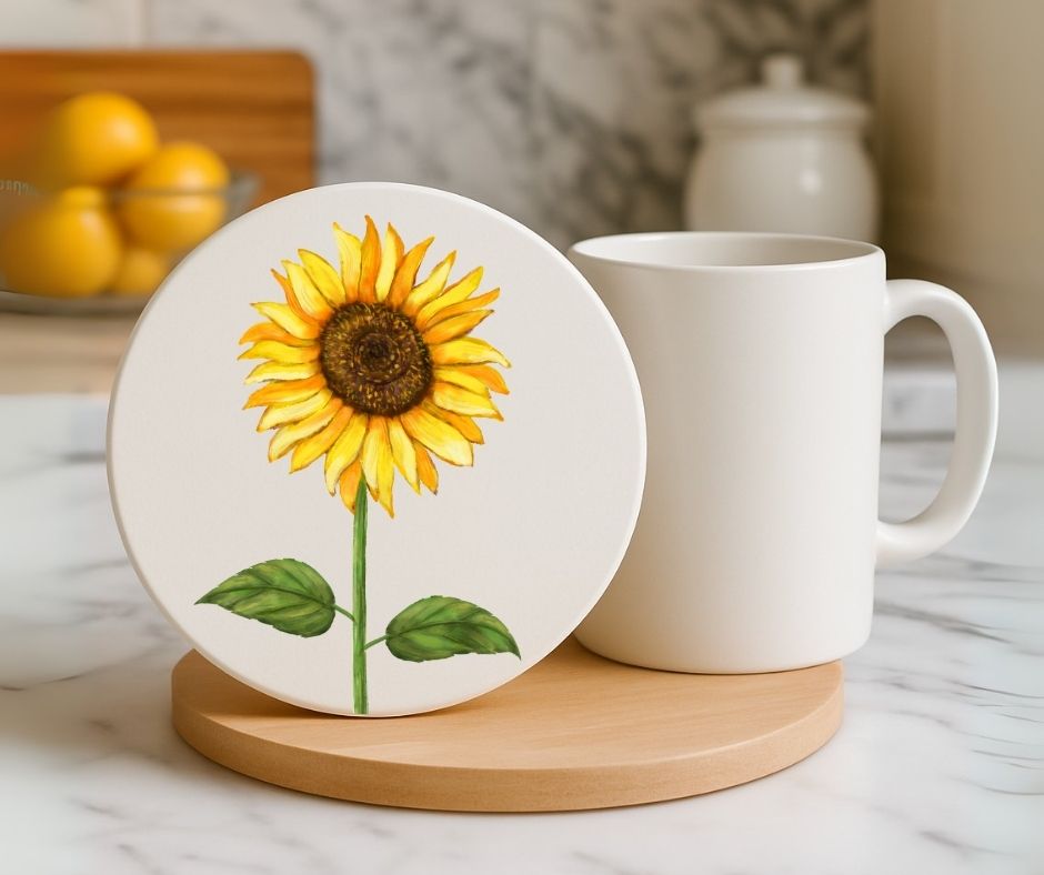 Sunflower Ceramic Coaster - MerikaArt