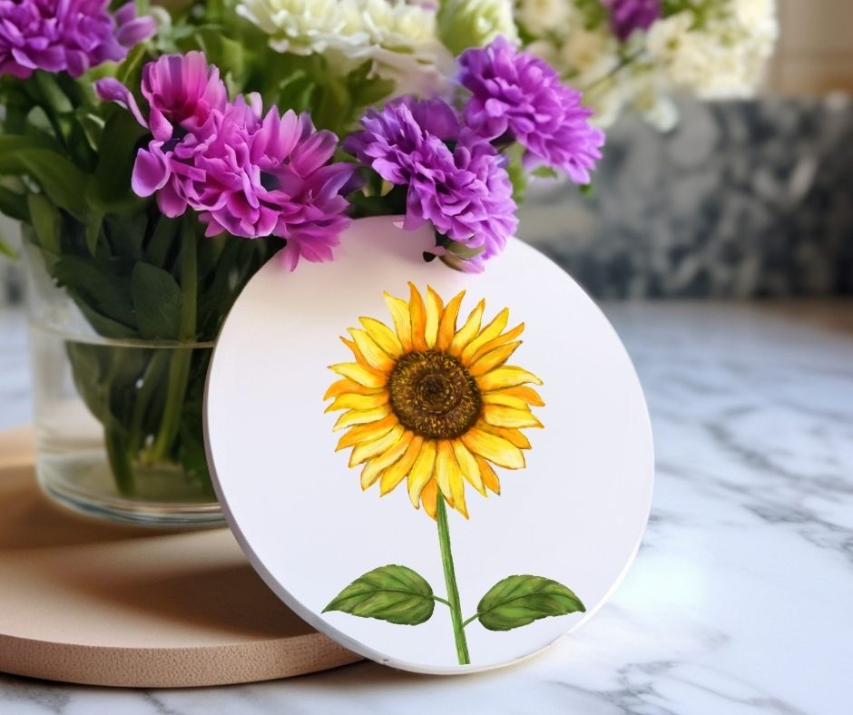 Sunflower Ceramic Coaster - MerikaArt