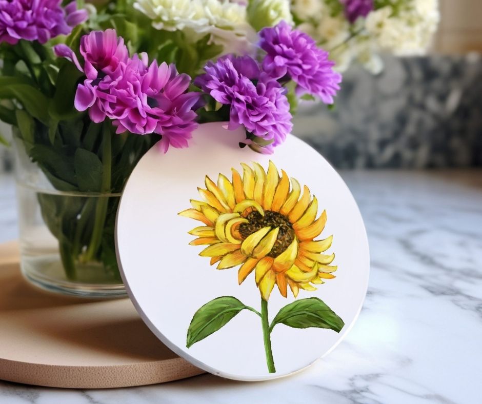 Sunflower Ceramic Coaster - MerikaArt