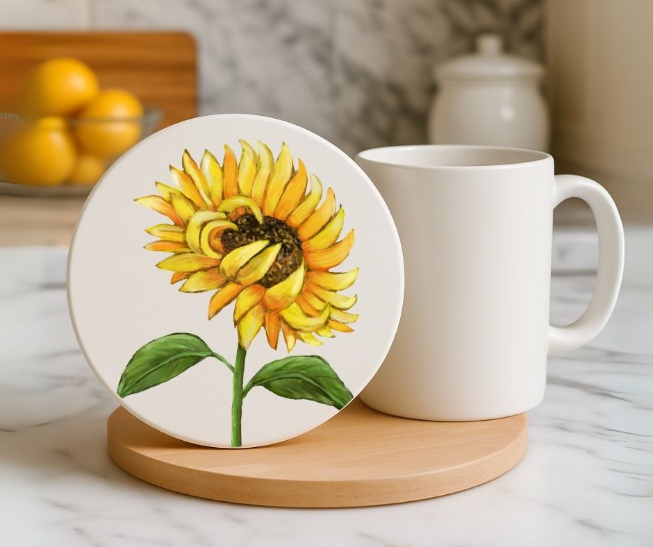Sunflower Ceramic Coaster - MerikaArt