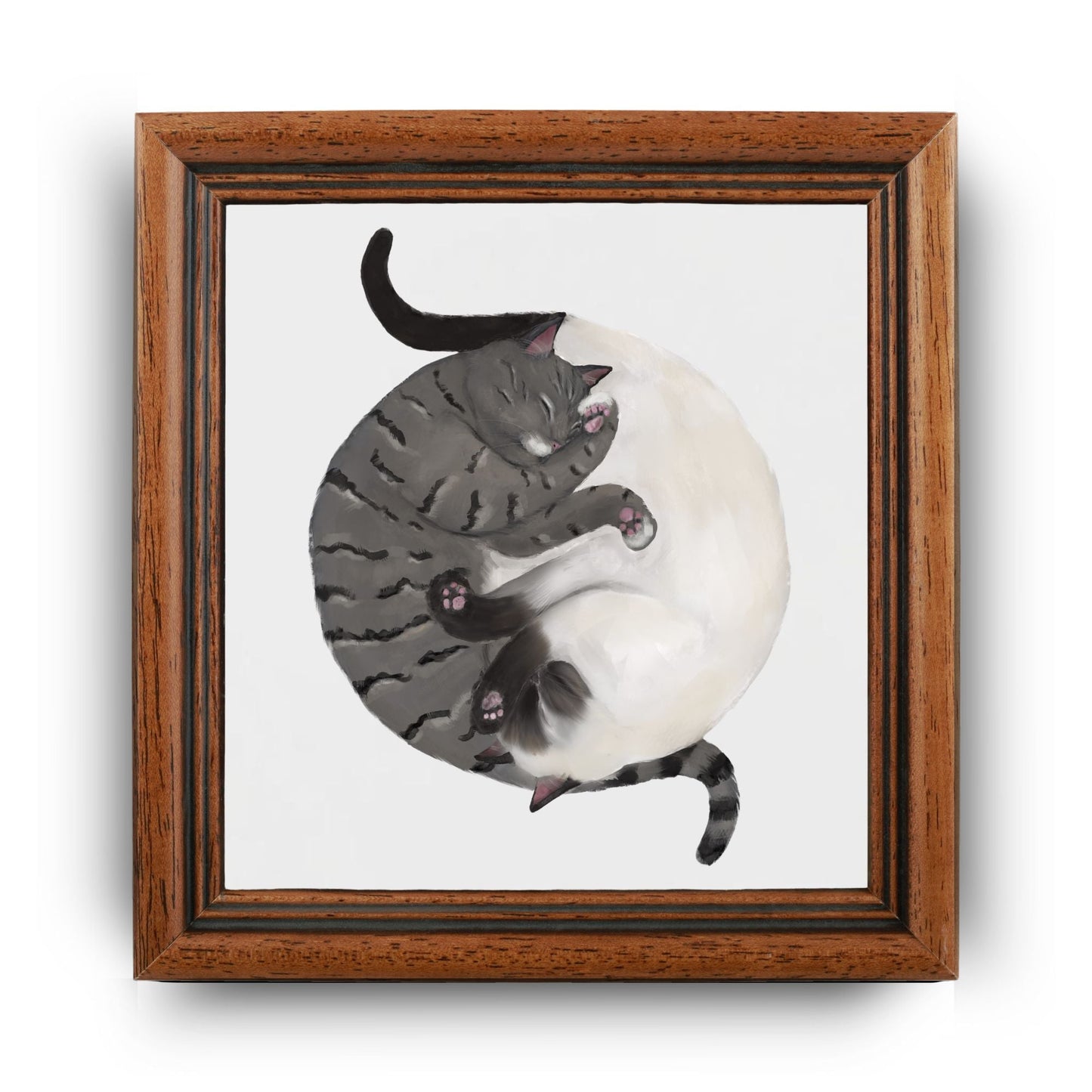 Tabby and Siamese Yin and Yang Cats Ceramic Tile - MerikaArt