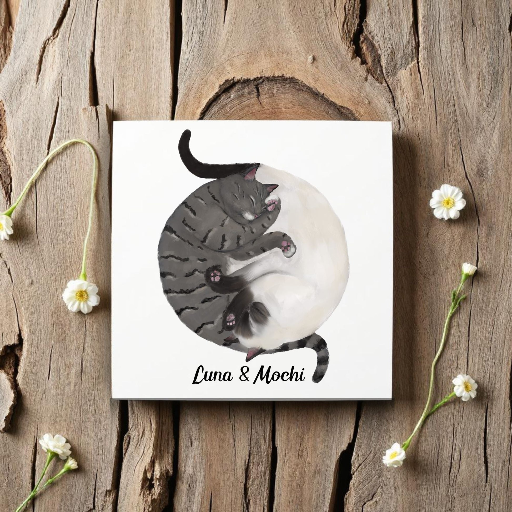 Tabby and Siamese Yin and Yang Cats Ceramic Tile - MerikaArt