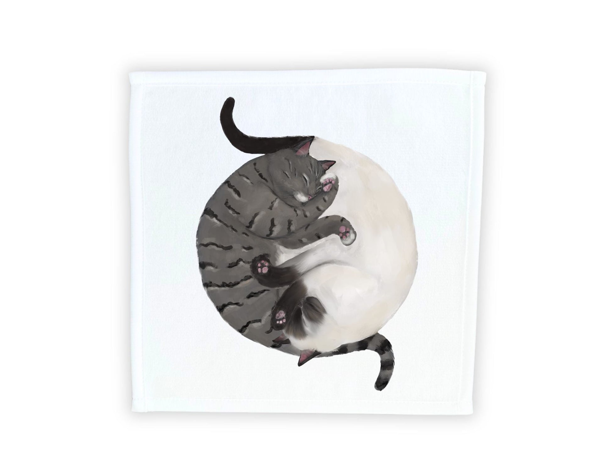 Tabby Cat and Siamese Cat Sleeping Washcloth - MerikaArt