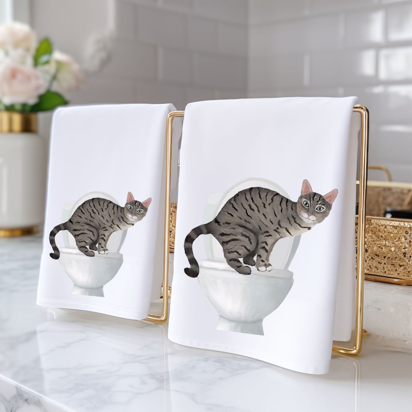 Tabby Cat Bathroom Towel - MerikaArt