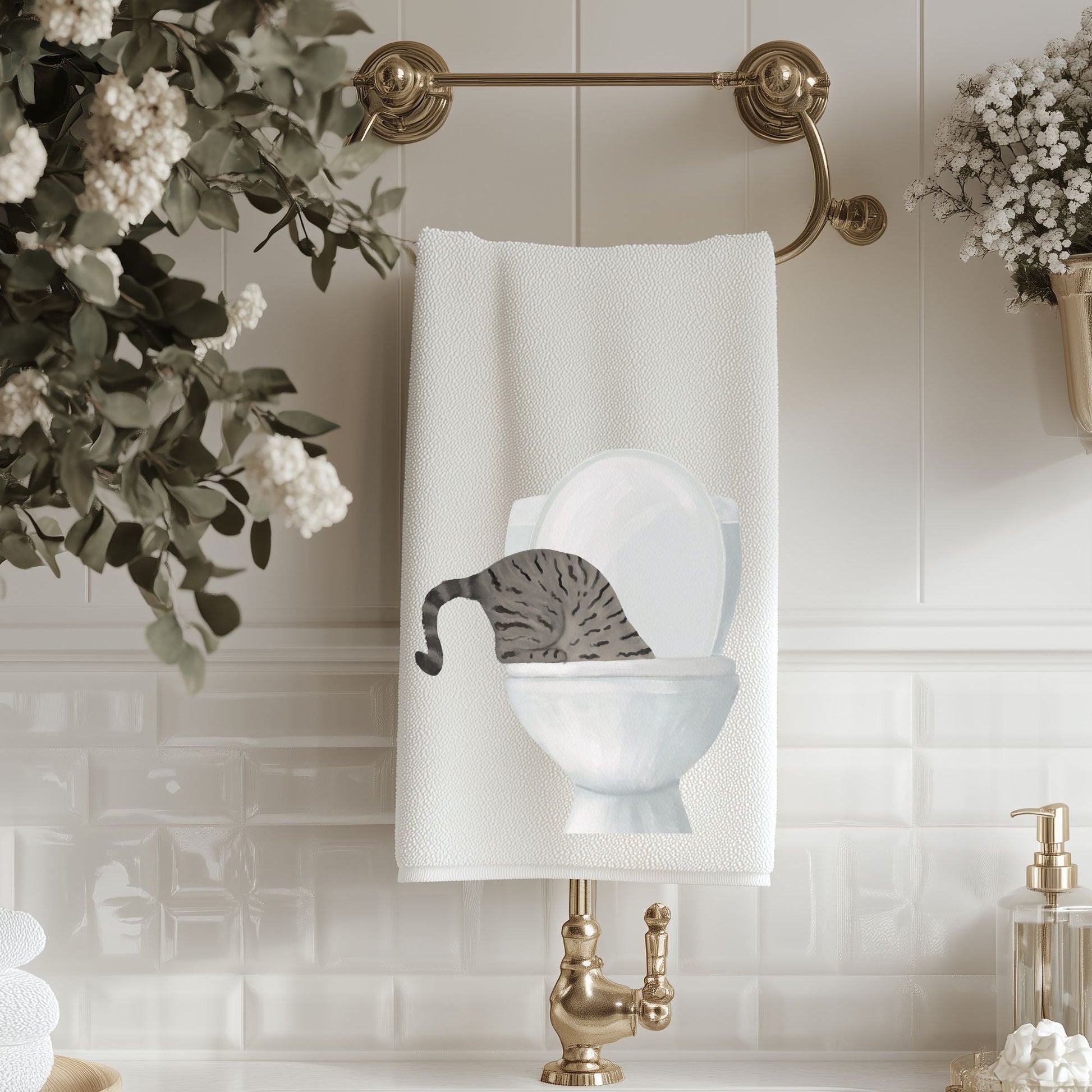 Tabby Cat Bathroom Towel - MerikaArt