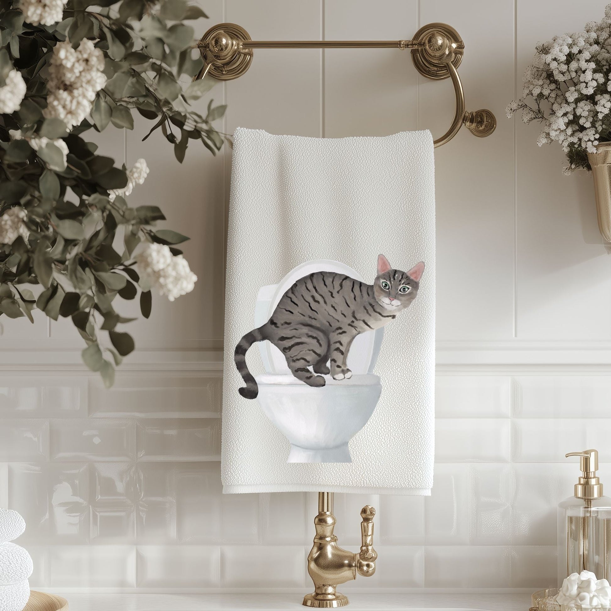 Tabby Cat Bathroom Towel - MerikaArt