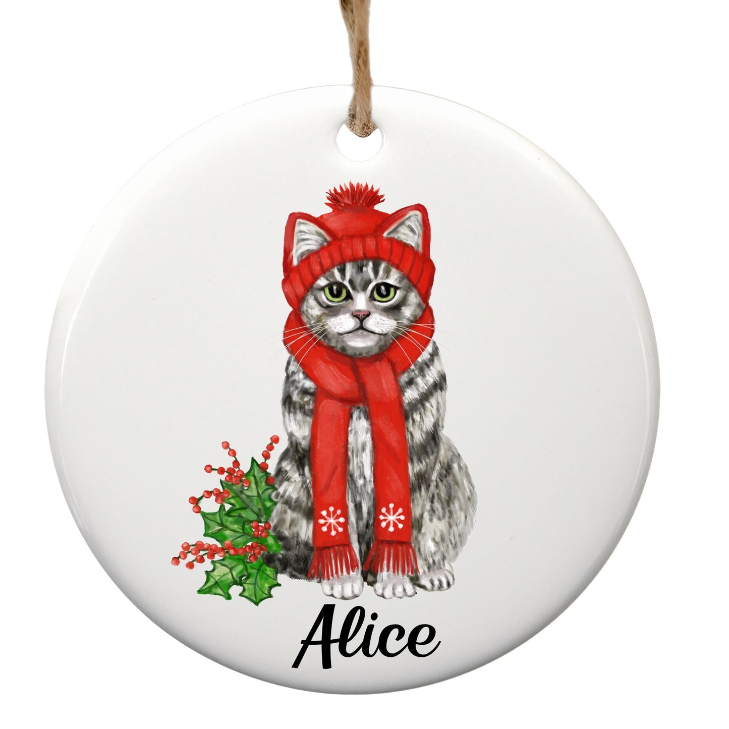 Tabby Cat Ceramic Ornament - MerikaArt