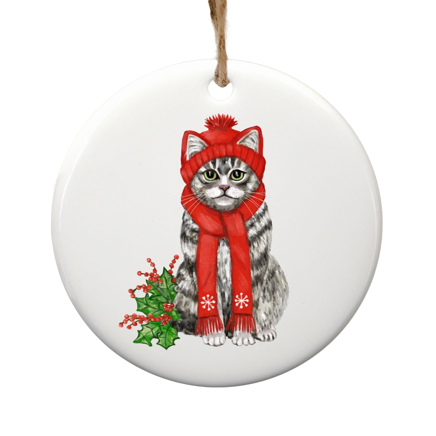 Tabby Cat Ceramic Ornament - MerikaArt