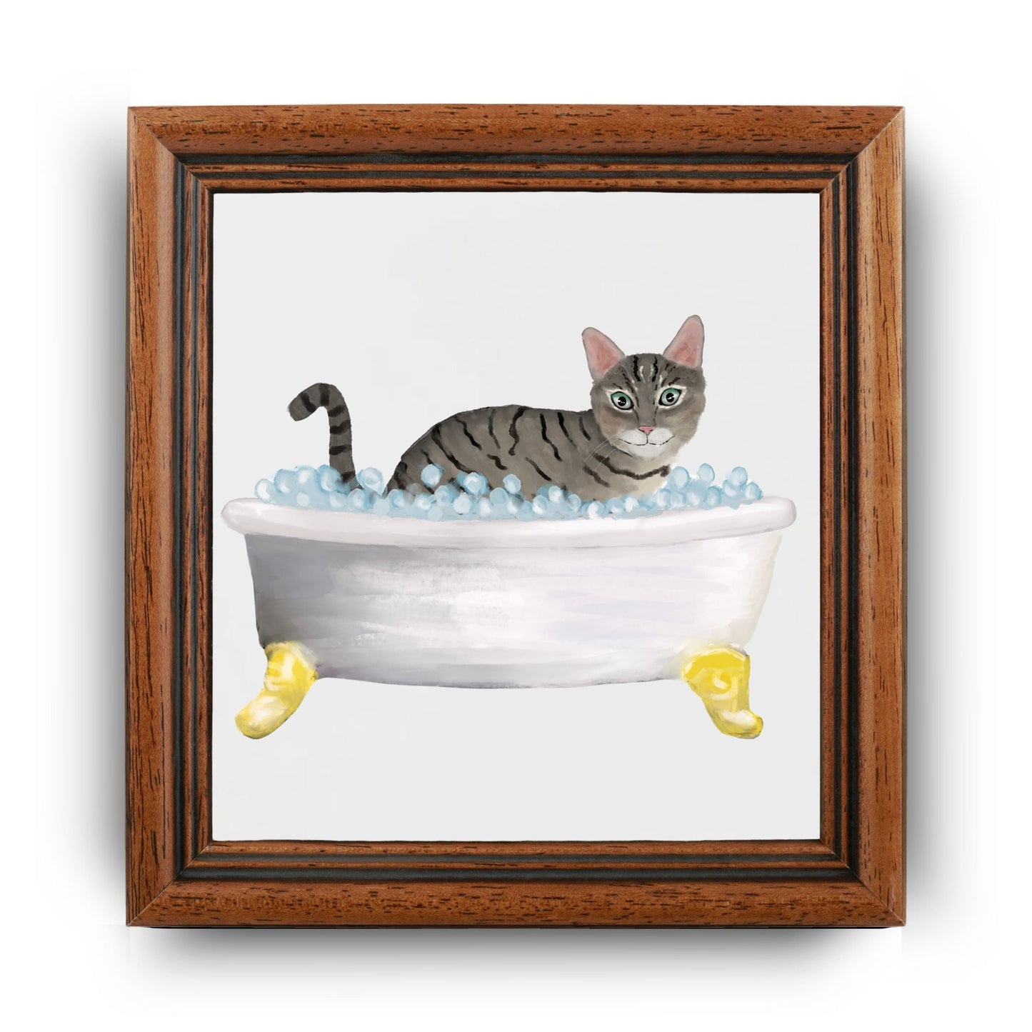 Tabby Cat in Bathtub Ceramic Tile – Handcrafted Whimsical Pet Art Decor - MerikaArt