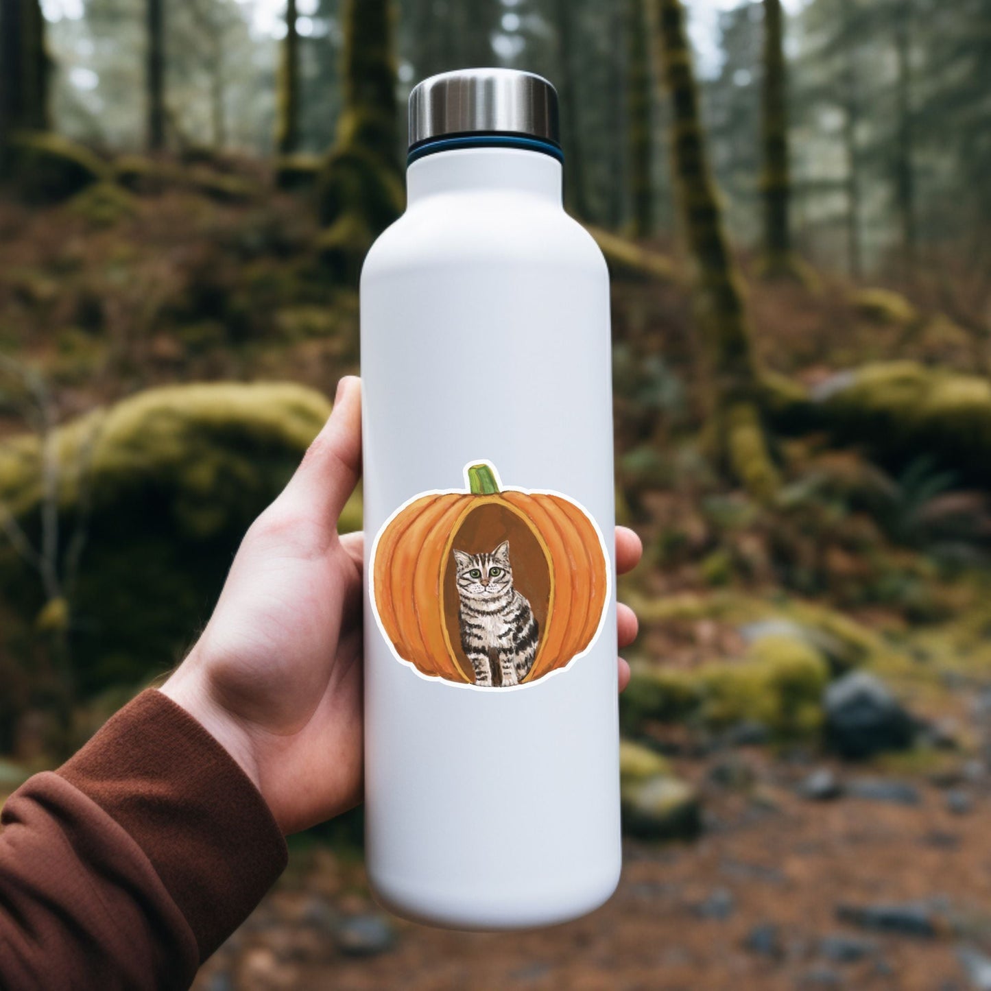 Tabby Cat in Pumpkin Sticker - MerikaArt