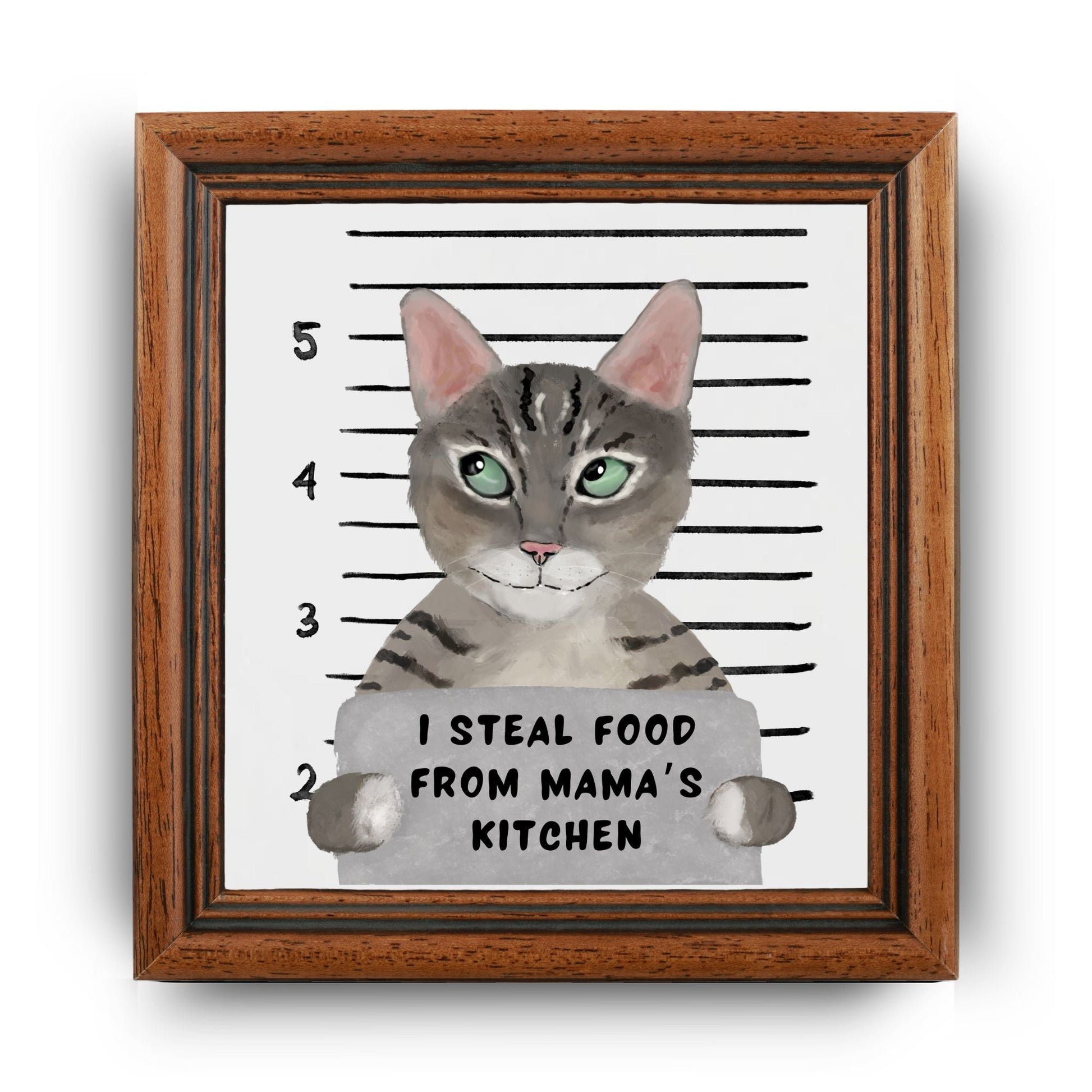 Tabby Cat Mugshot Ceramic Tile - MerikaArt
