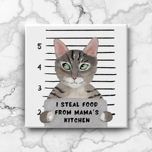 Tabby Cat Mugshot Ceramic Tile - MerikaArt