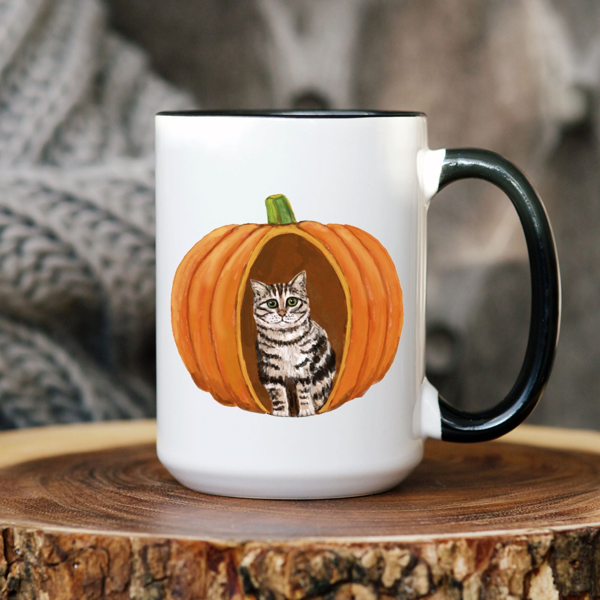 Tabby Cat Pumpkin Mug - MerikaArt