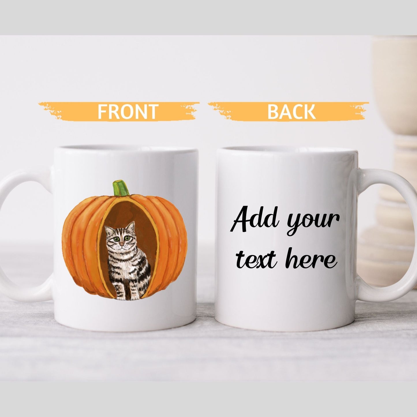 Tabby Cat Pumpkin Mug - MerikaArt