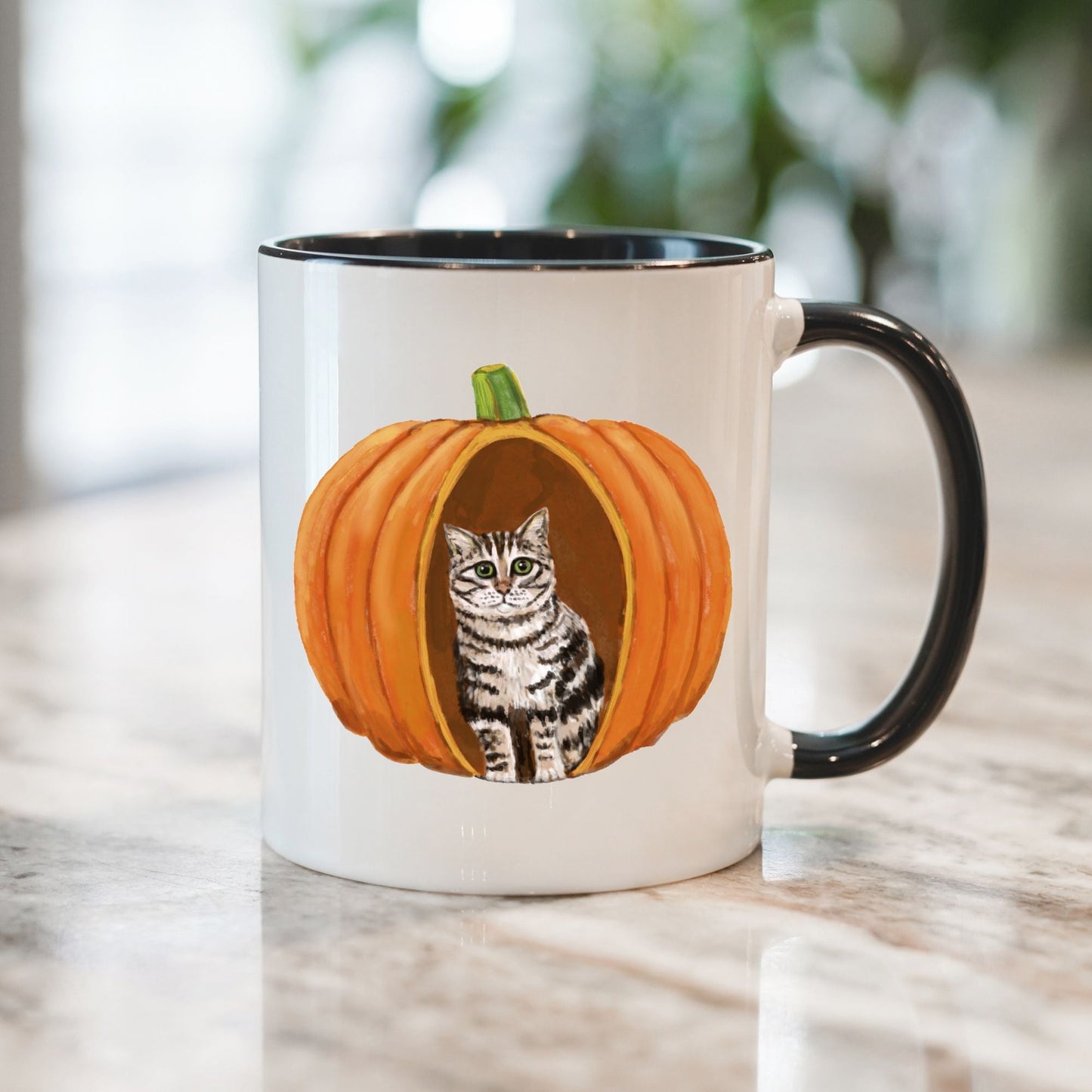Tabby Cat Pumpkin Mug - MerikaArt