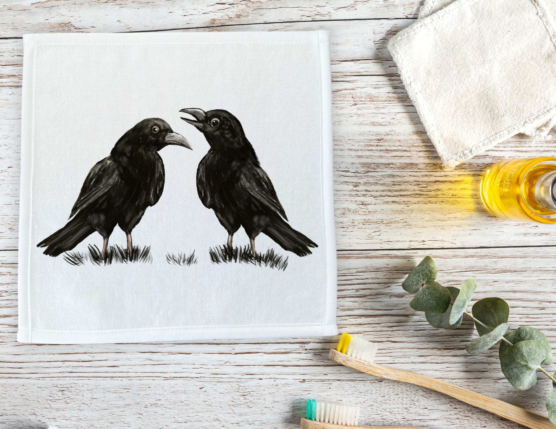 Talking Crows Washcloth – A Unique Gift for Bird and Nature Lovers - MerikaArt