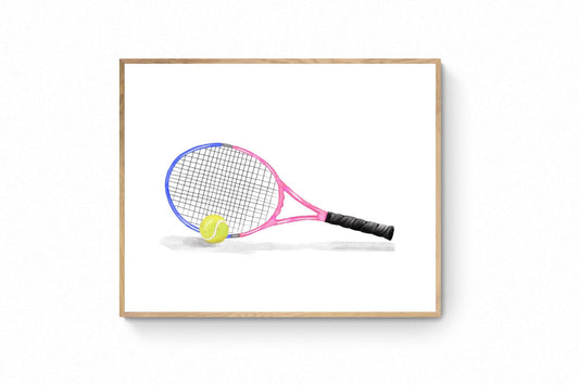 Tennis Racket Print, Sport Painting, Pink Racket Wall Art, Girls Room Print, Kids Wall Art, Nursery Decor, Sports Lover Drawing - MerikaArt