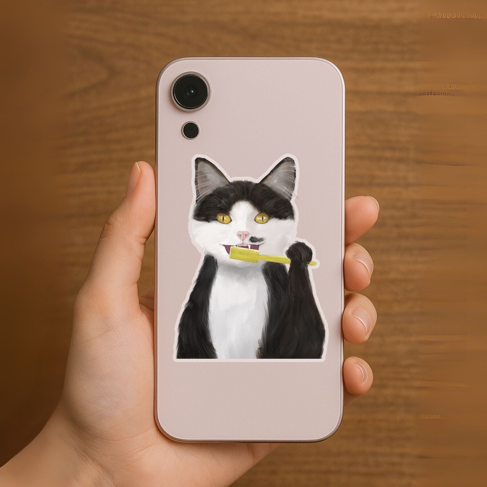 Toothbrush Tuxedo Cat Sticker - MerikaArt