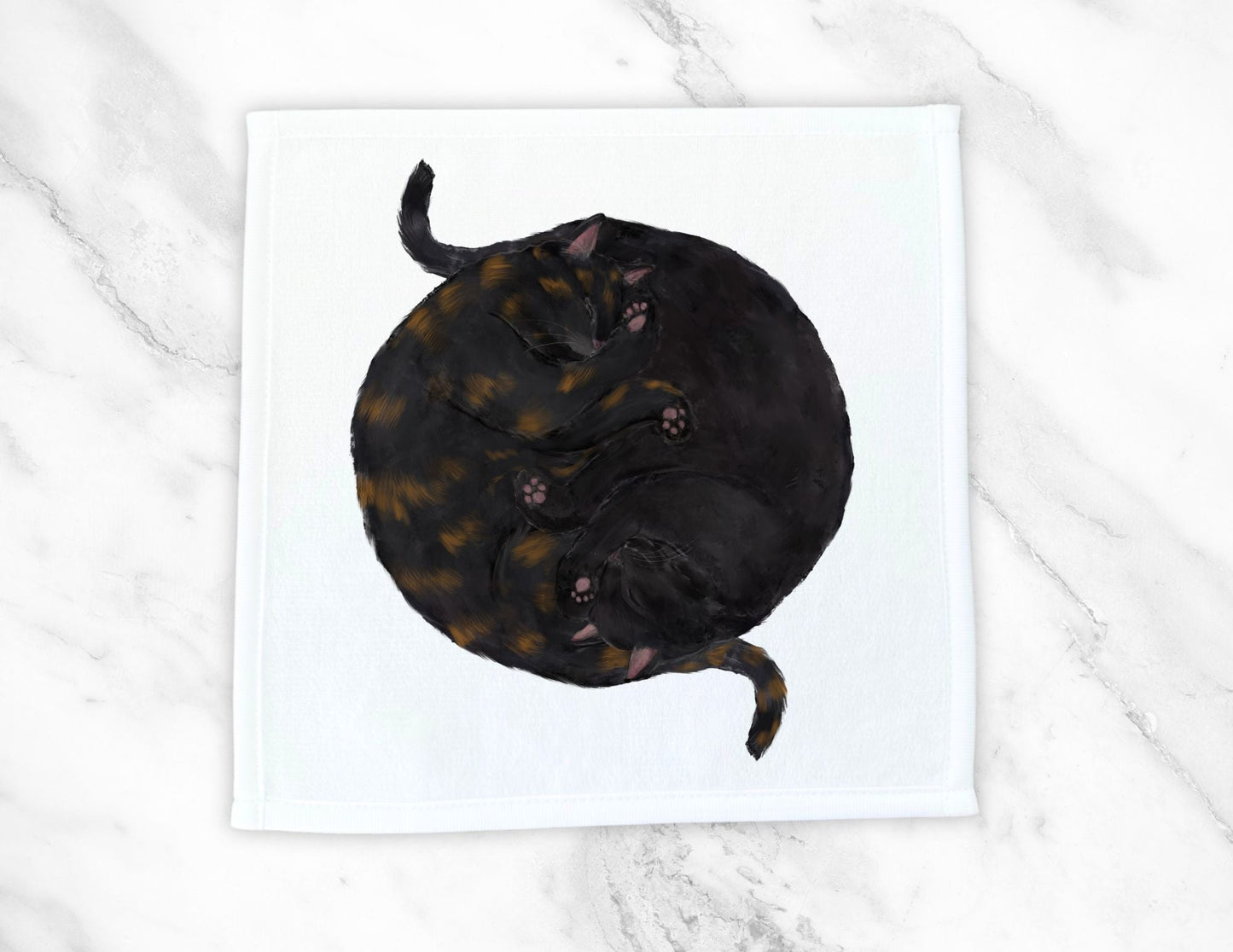 Tortoiseshell and Black Cats Sleeping Washcloth - MerikaArt