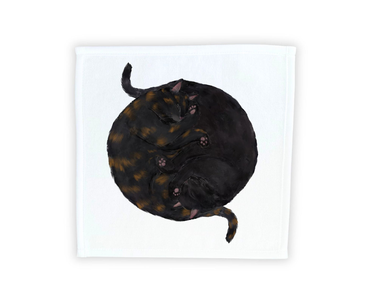 Tortoiseshell and Black Cats Sleeping Washcloth - MerikaArt