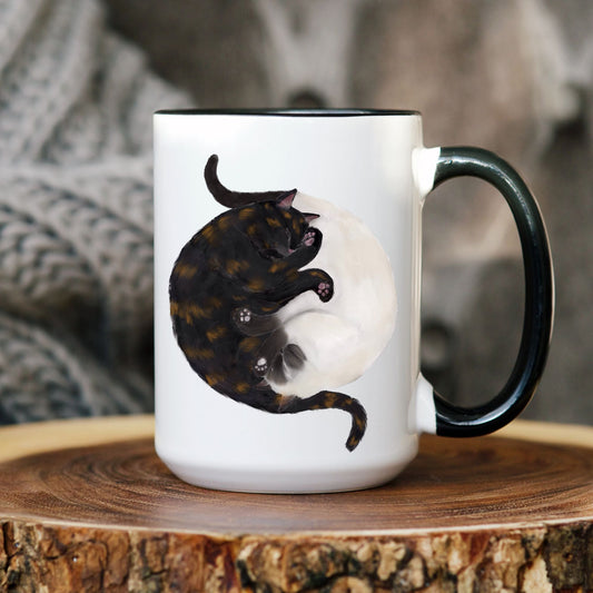 Tortoiseshell and Siamese Sleeping Cats Mug - MerikaArt