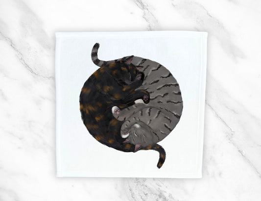 Tortoiseshell and Tabby Cats Sleeping Washcloth - MerikaArt