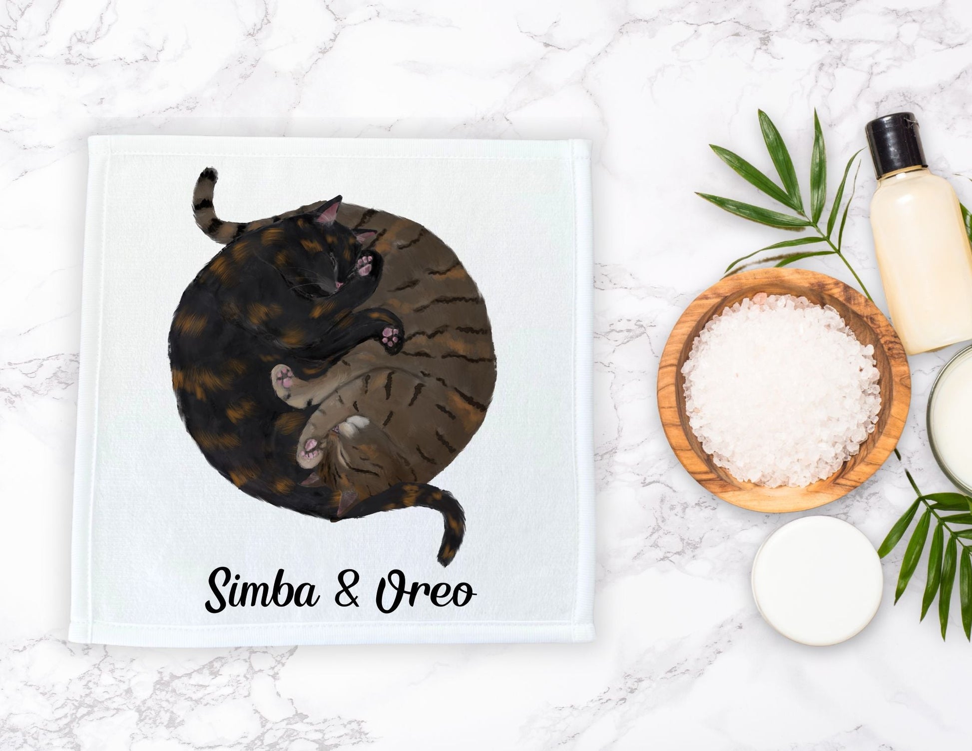 Tortoiseshell and Tabby Cats Sleeping Washcloth - MerikaArt