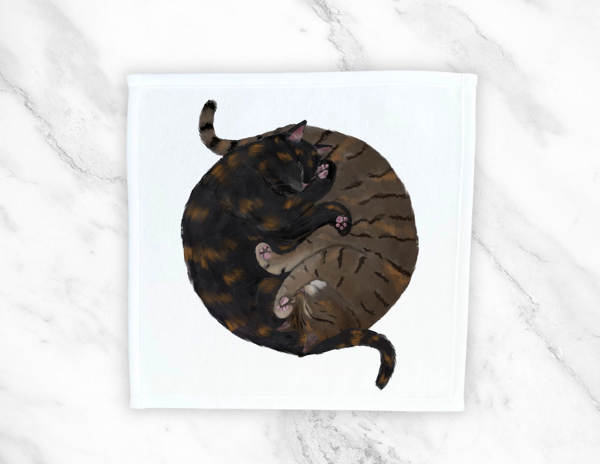 Tortoiseshell and Tabby Cats Sleeping Washcloth - MerikaArt