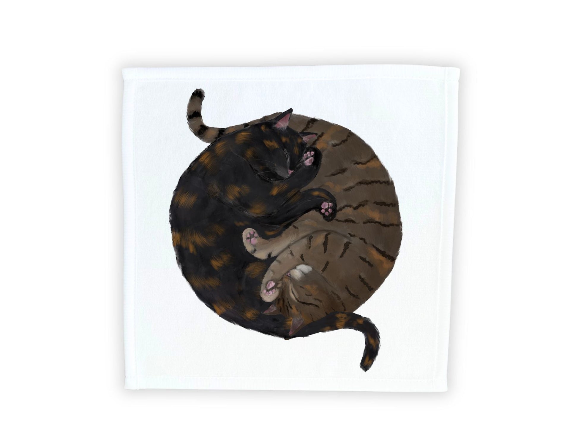 Tortoiseshell and Tabby Cats Sleeping Washcloth - MerikaArt
