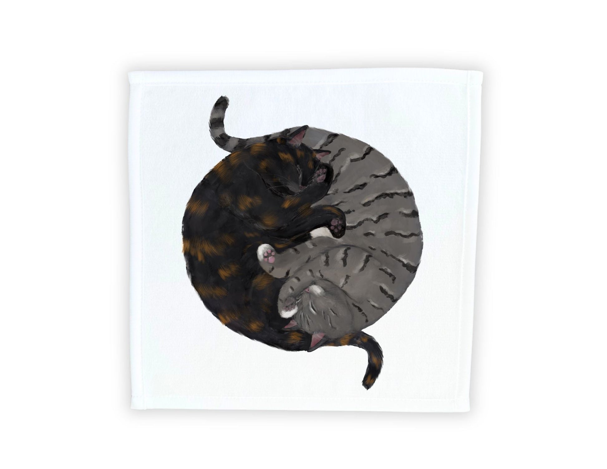 Tortoiseshell and Tabby Cats Sleeping Washcloth - MerikaArt