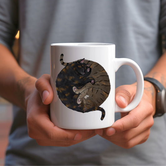 Tortoiseshell and Tabby Sleeping Cats Mug - MerikaArt