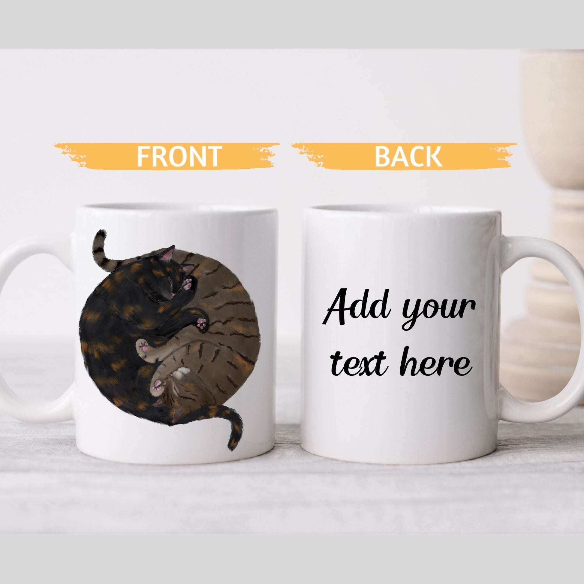 Tortoiseshell and Tabby Sleeping Cats Mug - MerikaArt