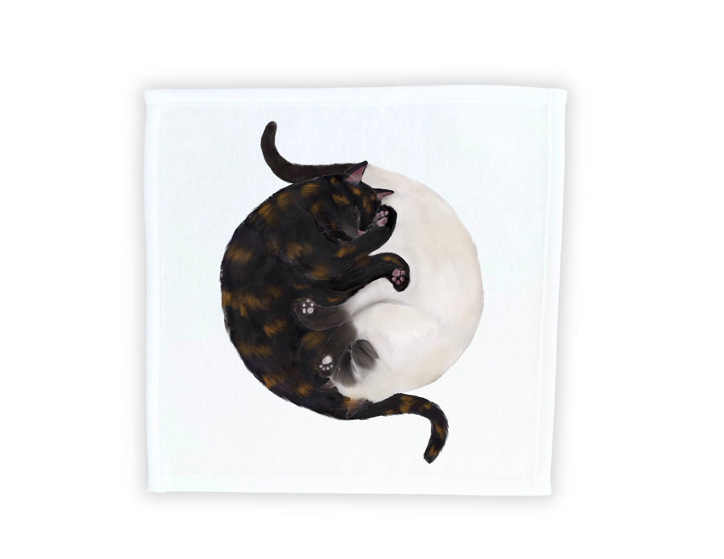 Tortoiseshell and White Cats Sleeping Washcloth - MerikaArt