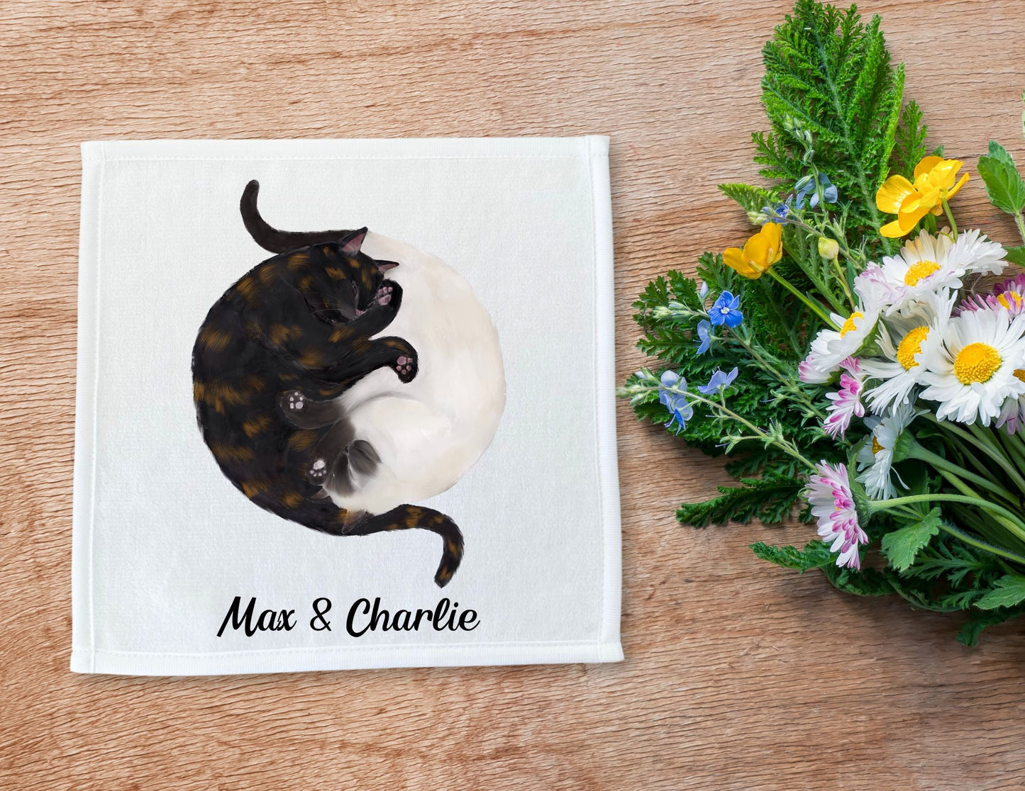 Tortoiseshell and White Cats Sleeping Washcloth - MerikaArt