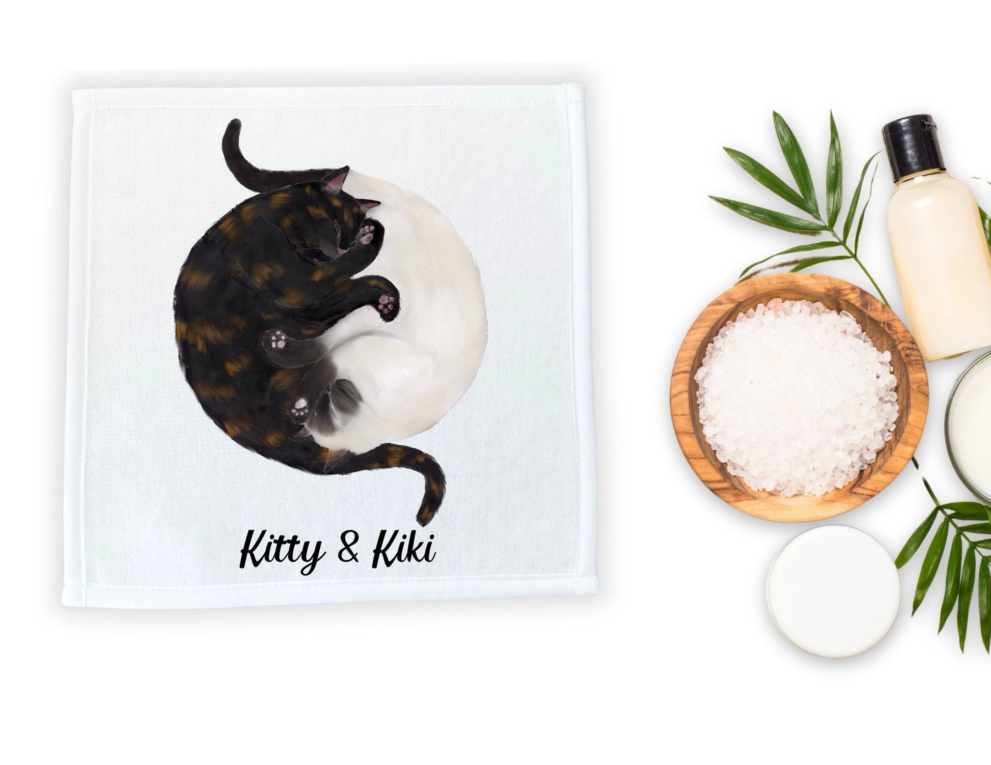 Tortoiseshell and White Cats Sleeping Washcloth - MerikaArt