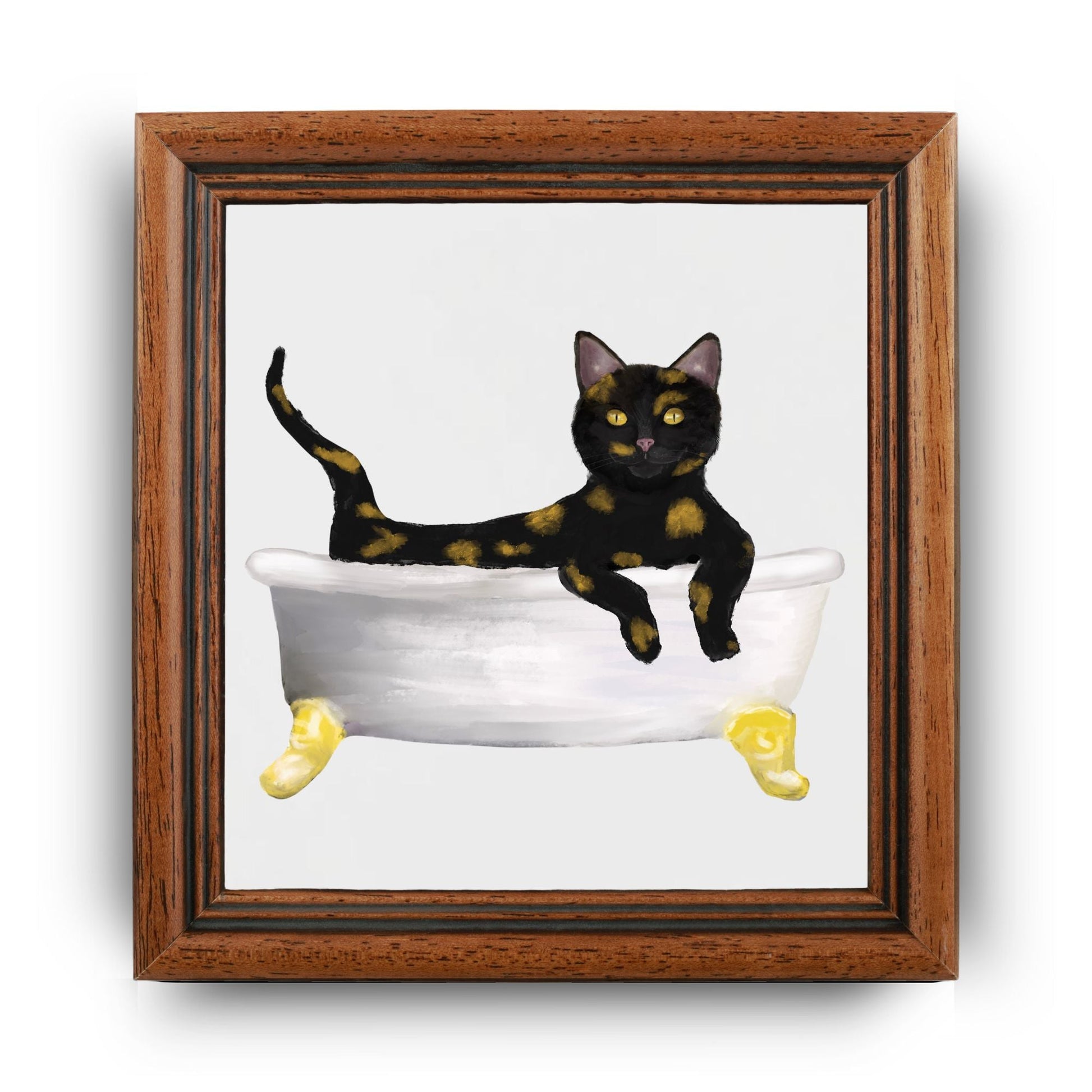 Tortoiseshell Cat in Bathtub Ceramic Tile – Handcrafted Whimsical Pet Art Decor - MerikaArt