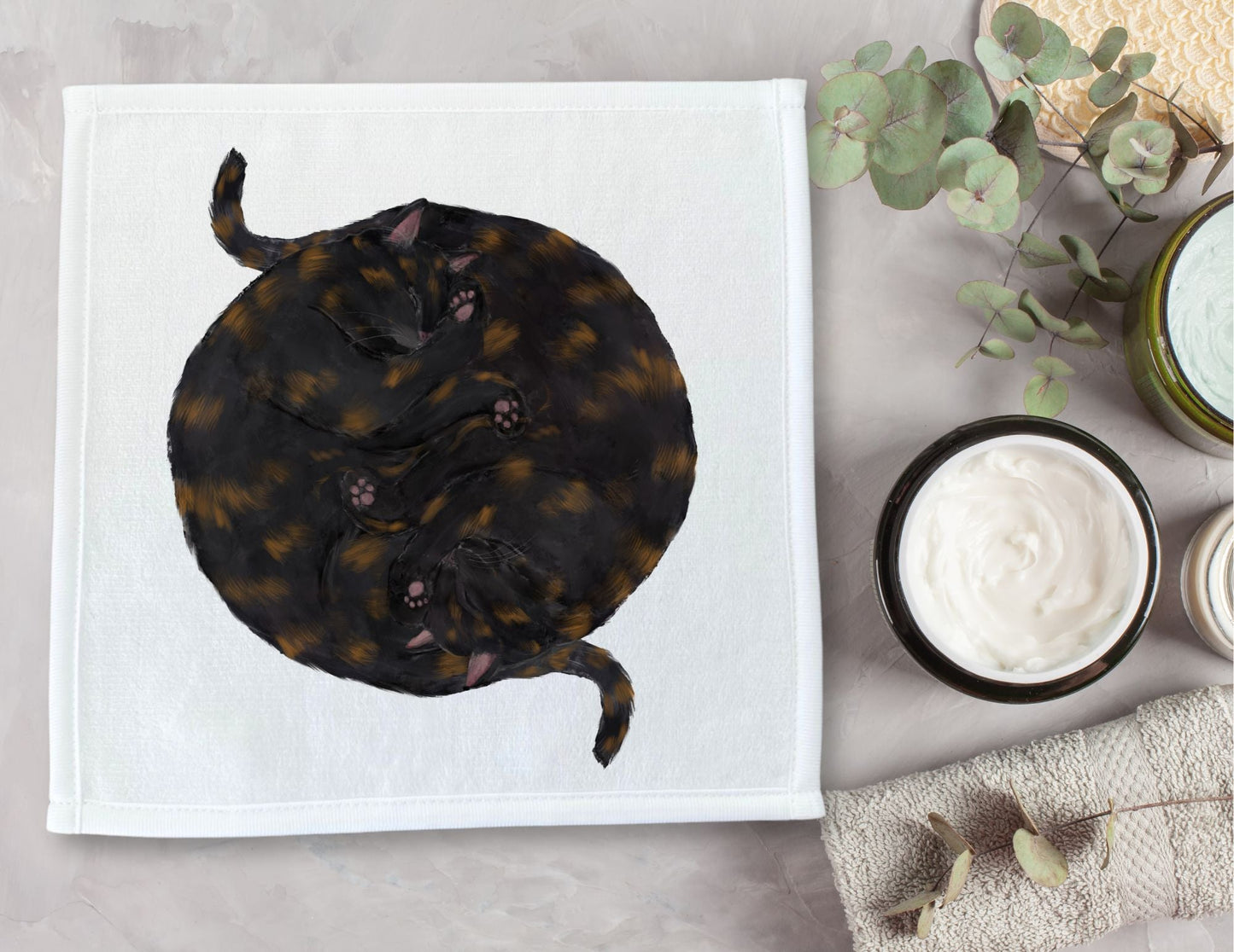 Tortoiseshell Cats Sleeping Washcloth - MerikaArt