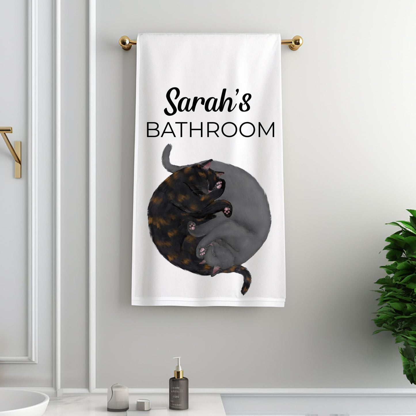 Tortoiseshell & Gray Sleeping Cats Bathroom Towel - MerikaArt