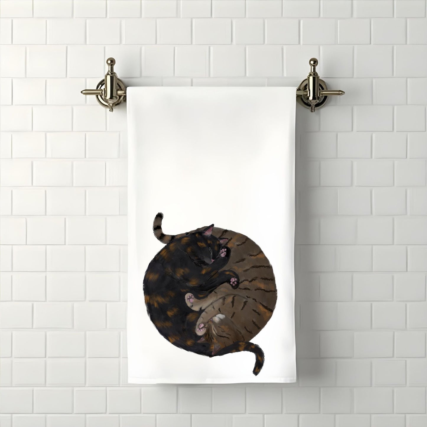 Tortoiseshell & Tabby Sleeping Cats Bathroom Towel - MerikaArt