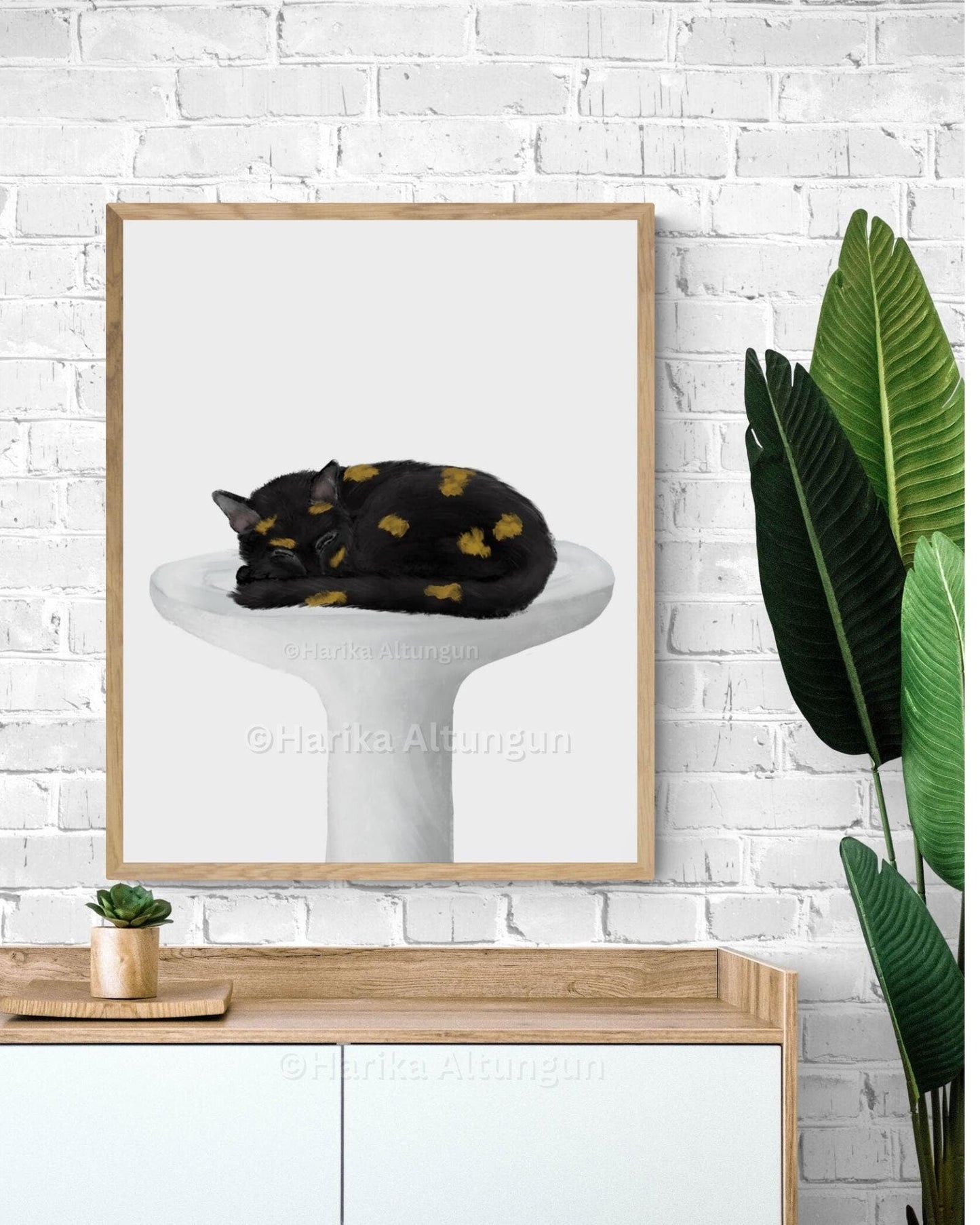 Tortoishell Cat Sleeping In Sink Art, Tortie Cat In Bath Print, Black and orange Kitten Art, Cat Illustration, Home Decor, Cat Lover Gift - MerikaArt