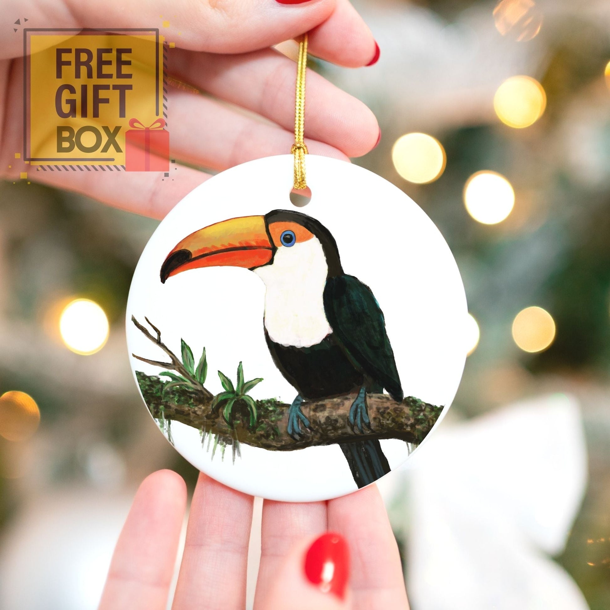 Toucan on a Branch Ceramic Ornament - MerikaArt