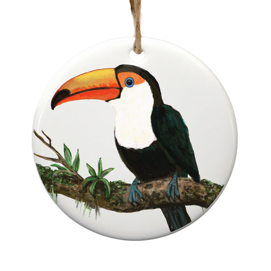 Toucan on a Branch Ceramic Ornament - MerikaArt