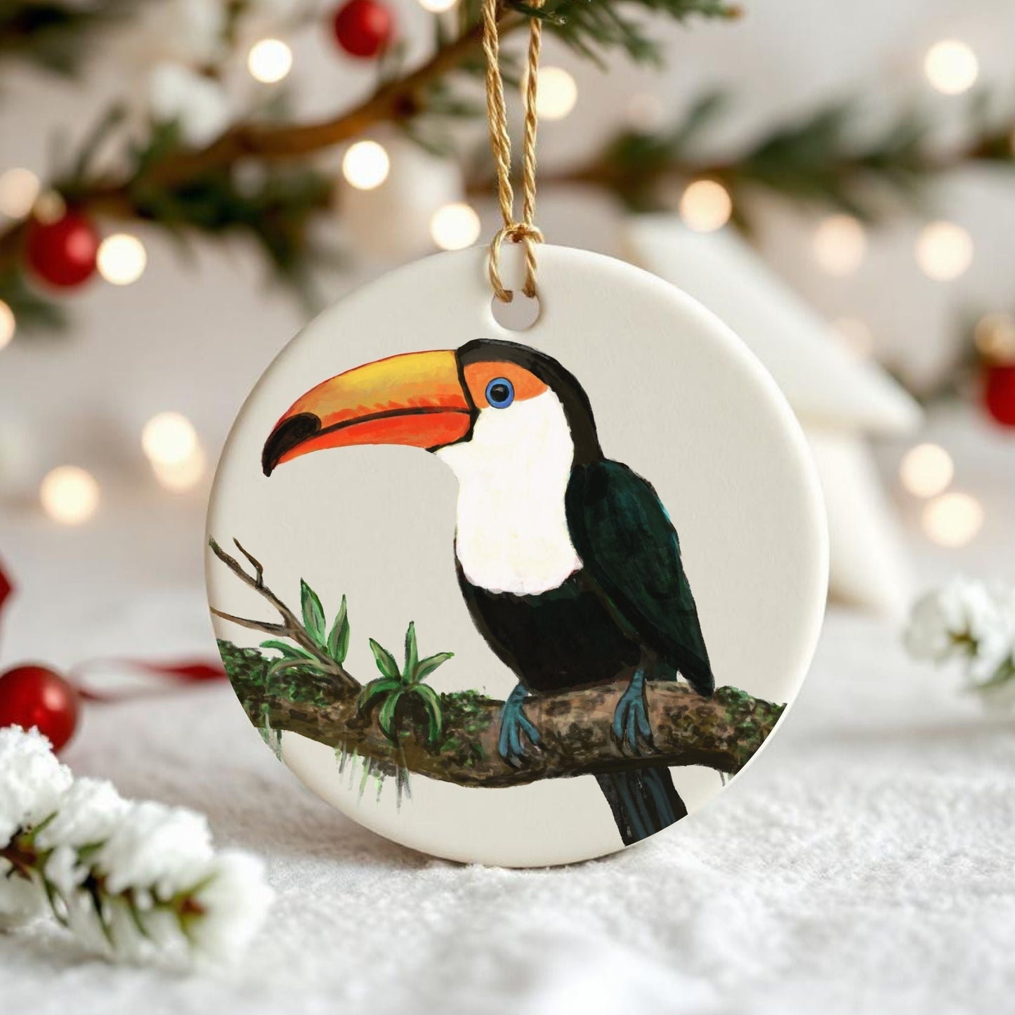 Toucan on a Branch Ceramic Ornament - MerikaArt