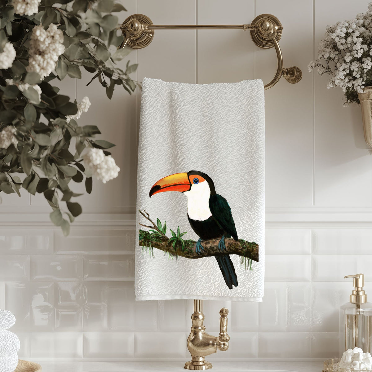 Toucan on Branch Bathroom Towel - MerikaArt