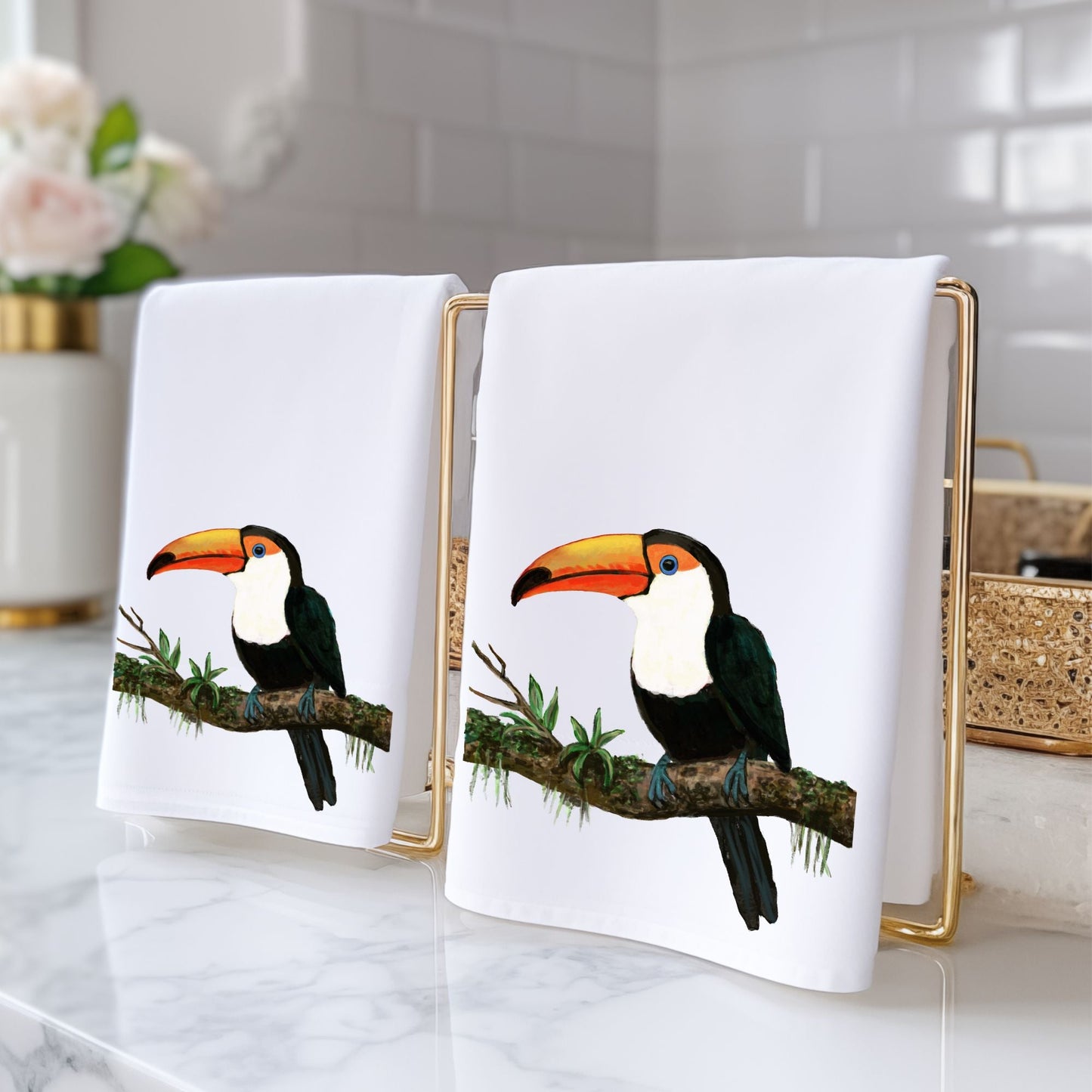 Toucan on Branch Bathroom Towel - MerikaArt