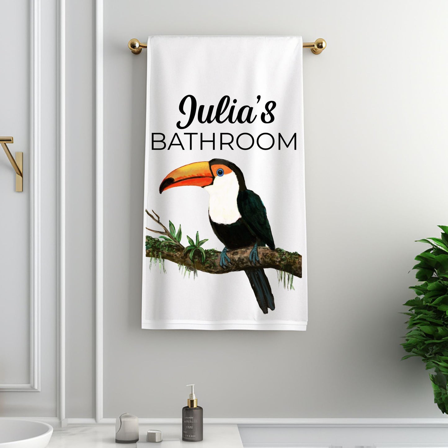 Toucan on Branch Bathroom Towel - MerikaArt