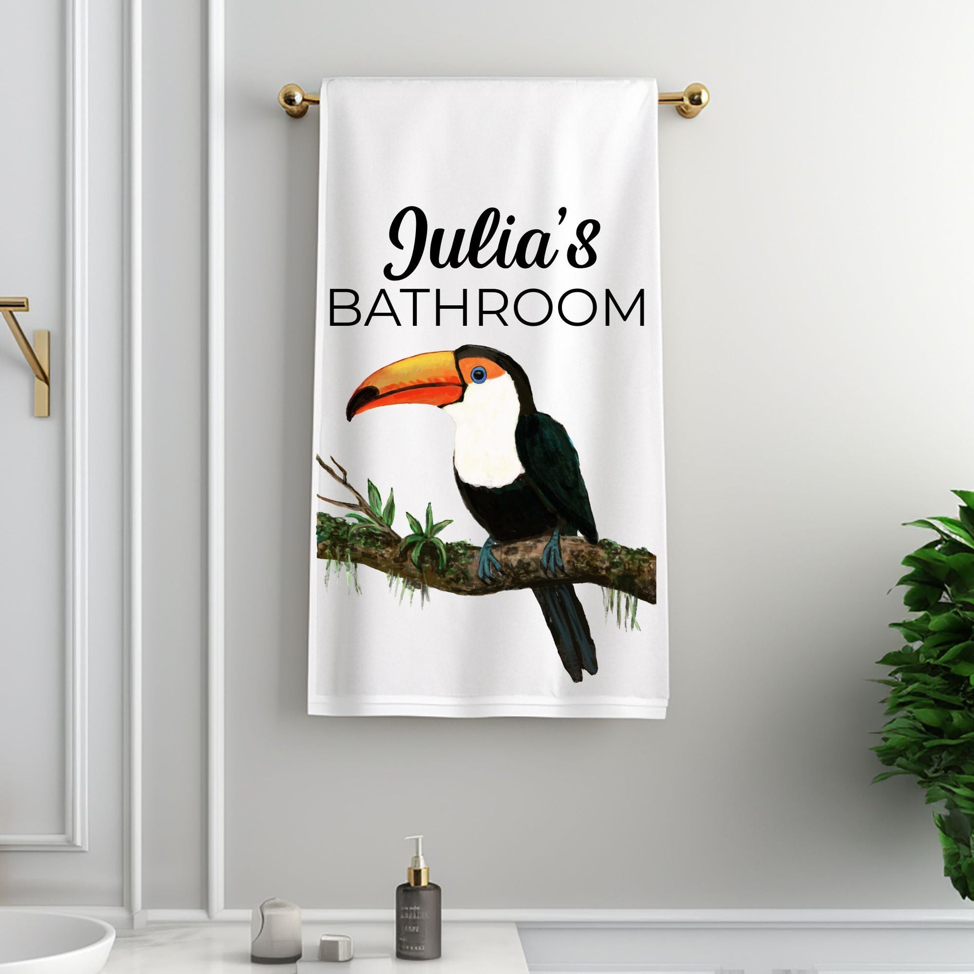 Toucan on Branch Bathroom Towel - MerikaArt