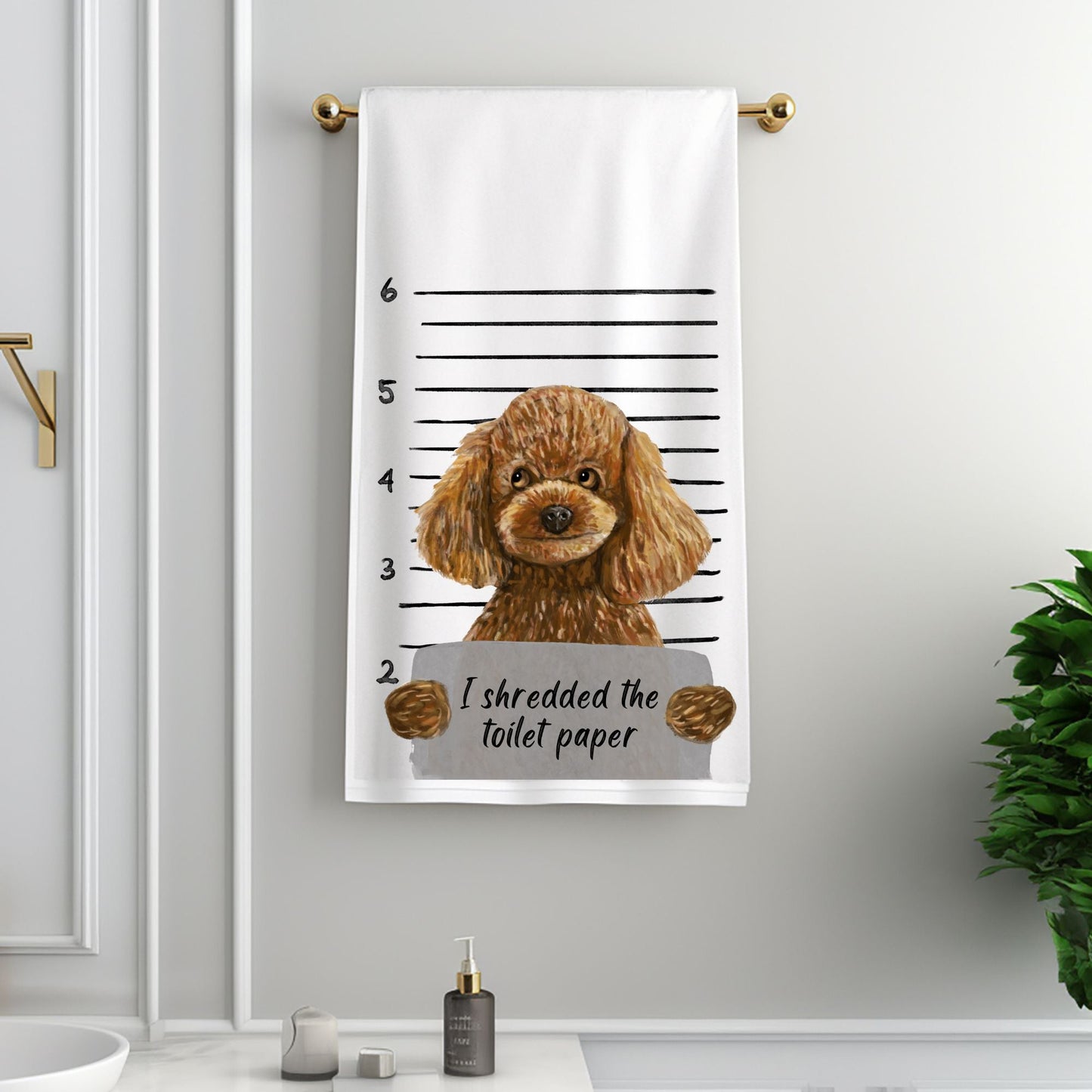 Toy Poodle Mugshot Bathroom Towel - MerikaArt