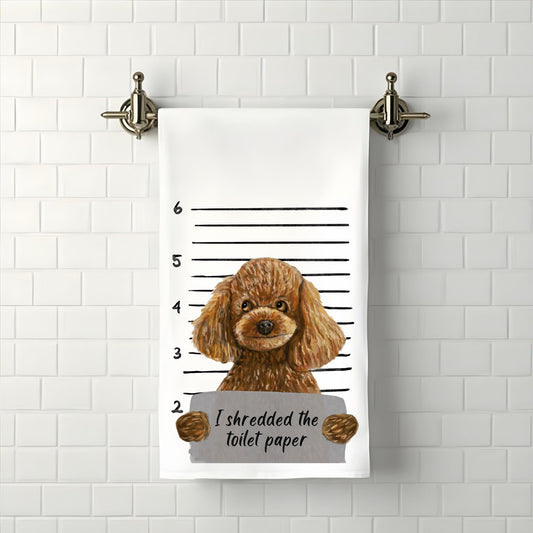 Toy Poodle Mugshot Bathroom Towel - MerikaArt